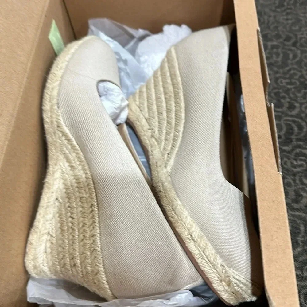 J. Crew Women’s Canvas Espadrille Wedges, Color Flax (Beige), Sz 8New With Box